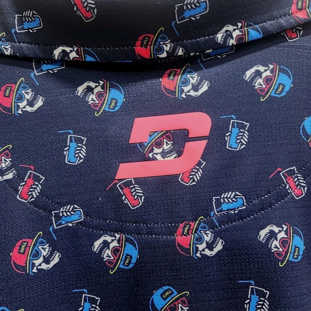 Druids Golf Polo‎ Shirt Men's S Navy Skull Print Performance Moisture Wicking